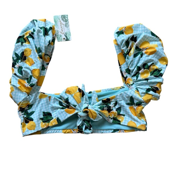 NWT! Envya Women's Lemon Print Off-Shoulder Bikini Size L High-Waisted 2 Pc - Picture 8 of 13